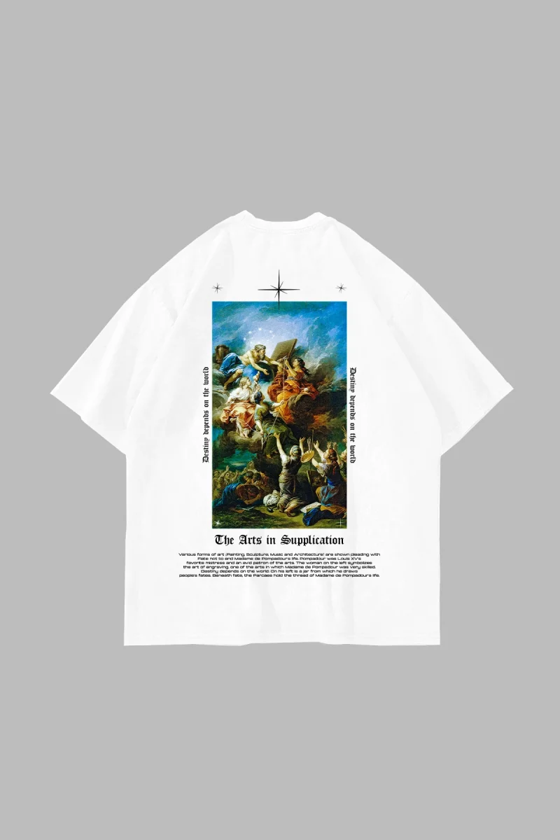 The Arts in Supplication Baskılı Oversize Unisex Beyaz Tshirt