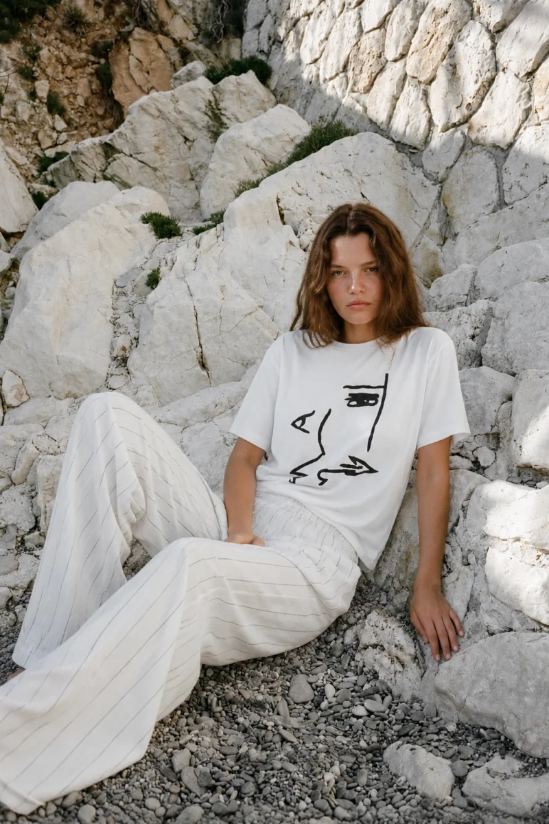 The Face Baskılı Relaxed Fit Beyaz Kadın Tshirt