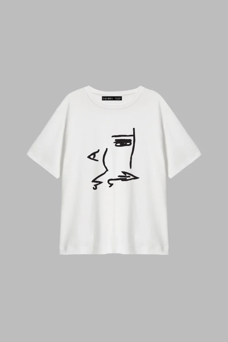 The Face Baskılı Relaxed Fit Beyaz Kadın Tshirt