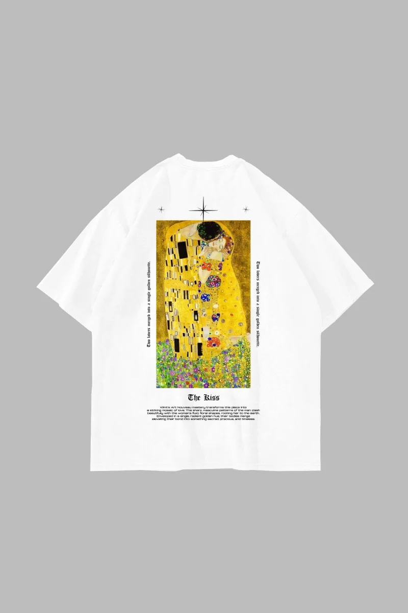 The Kiss Baskılı Oversize Unisex Beyaz Tshirt