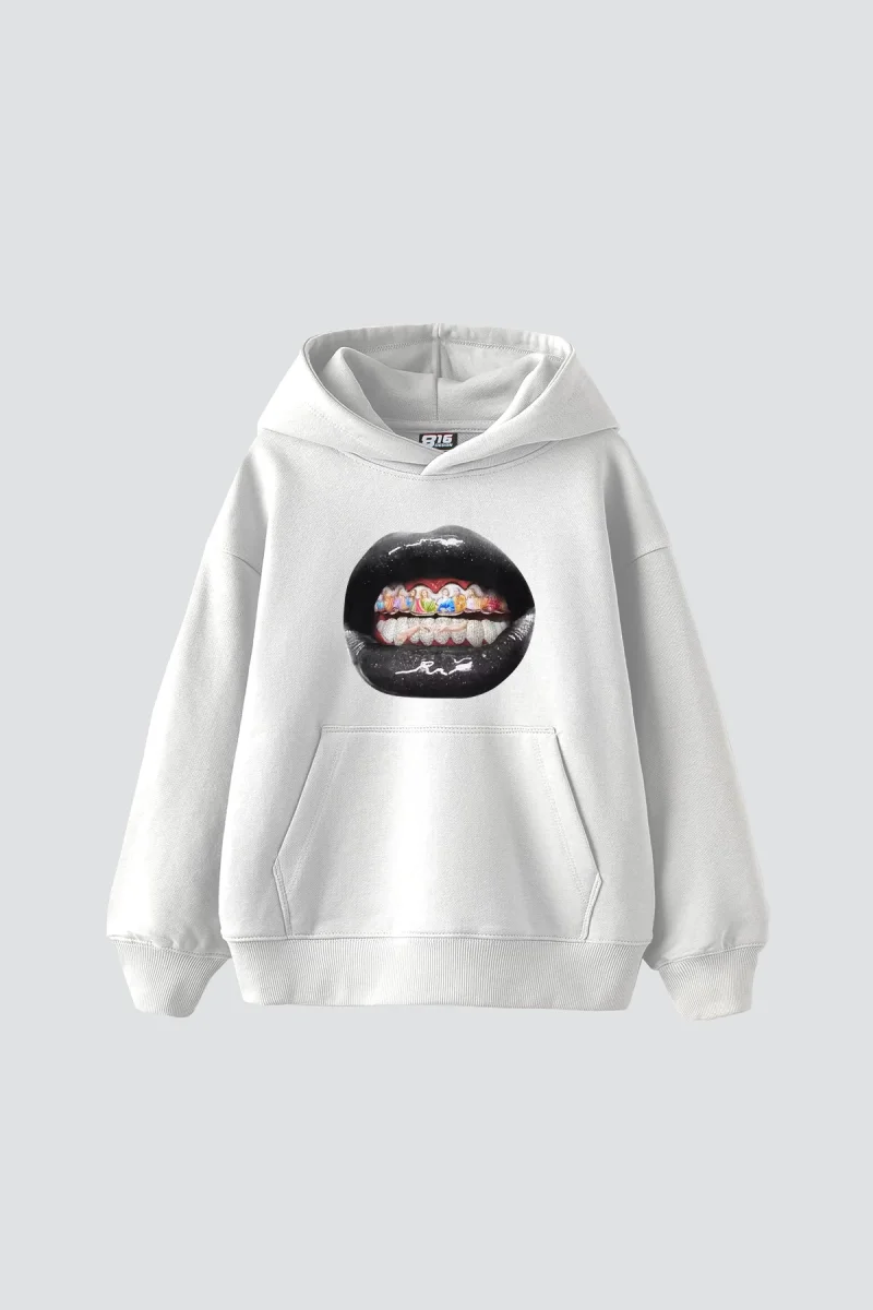 The Last Supper Teeth Baskılı Oversize Unisex Beyaz Hoodie