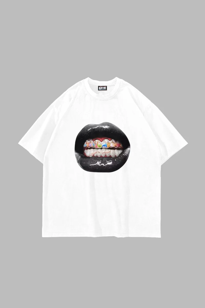 The Last Supper Teeth Baskılı Oversize Unisex Beyaz Tshirt