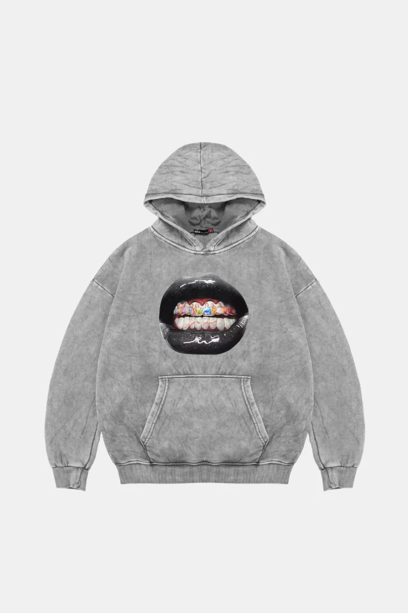 The Last Supper Teeth Baskılı Oversize Unisex Yıkamalı Beyaz Hoodie