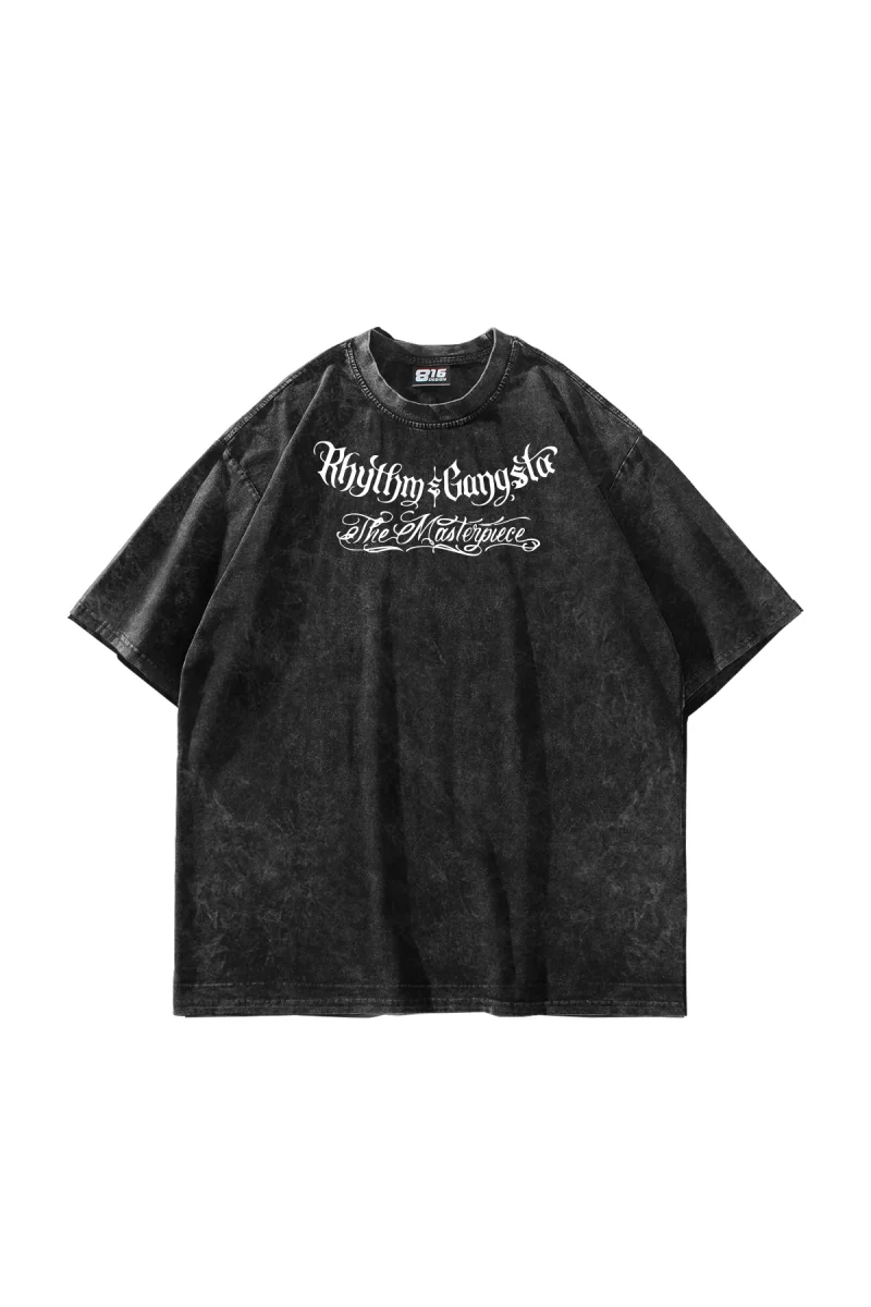 The Masterpiece Graffity Baskılı Oversize Unisex Yıkamalı Siyah Tshirt