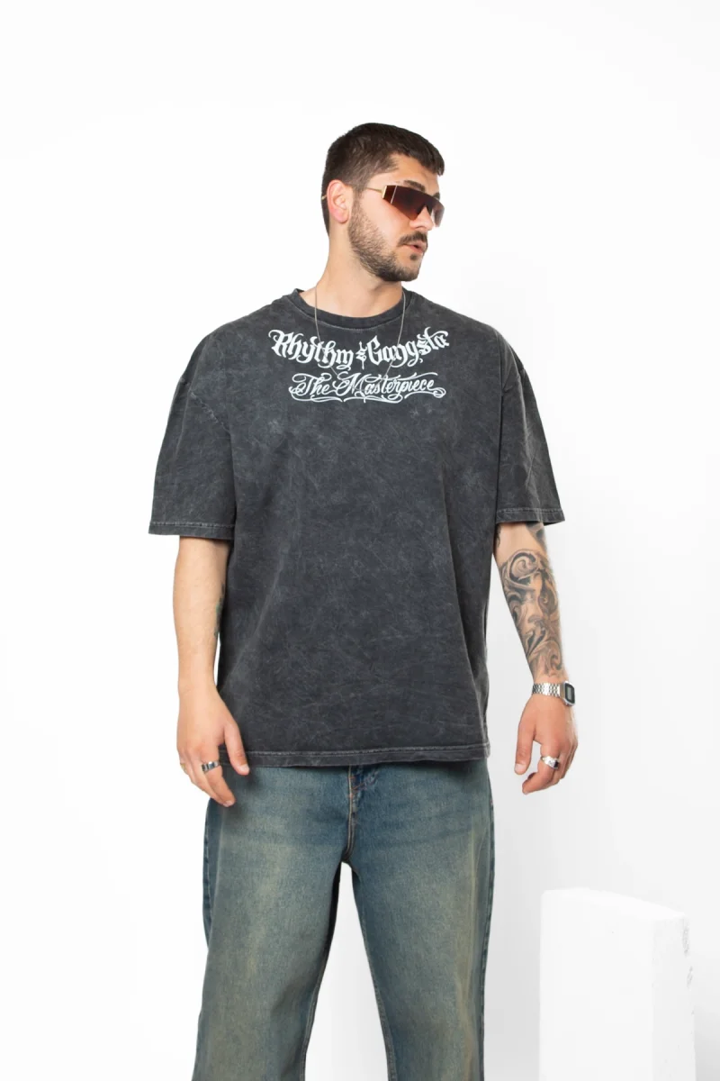 The Masterpiece Graffity Baskılı Oversize Unisex Yıkamalı Siyah Tshirt
