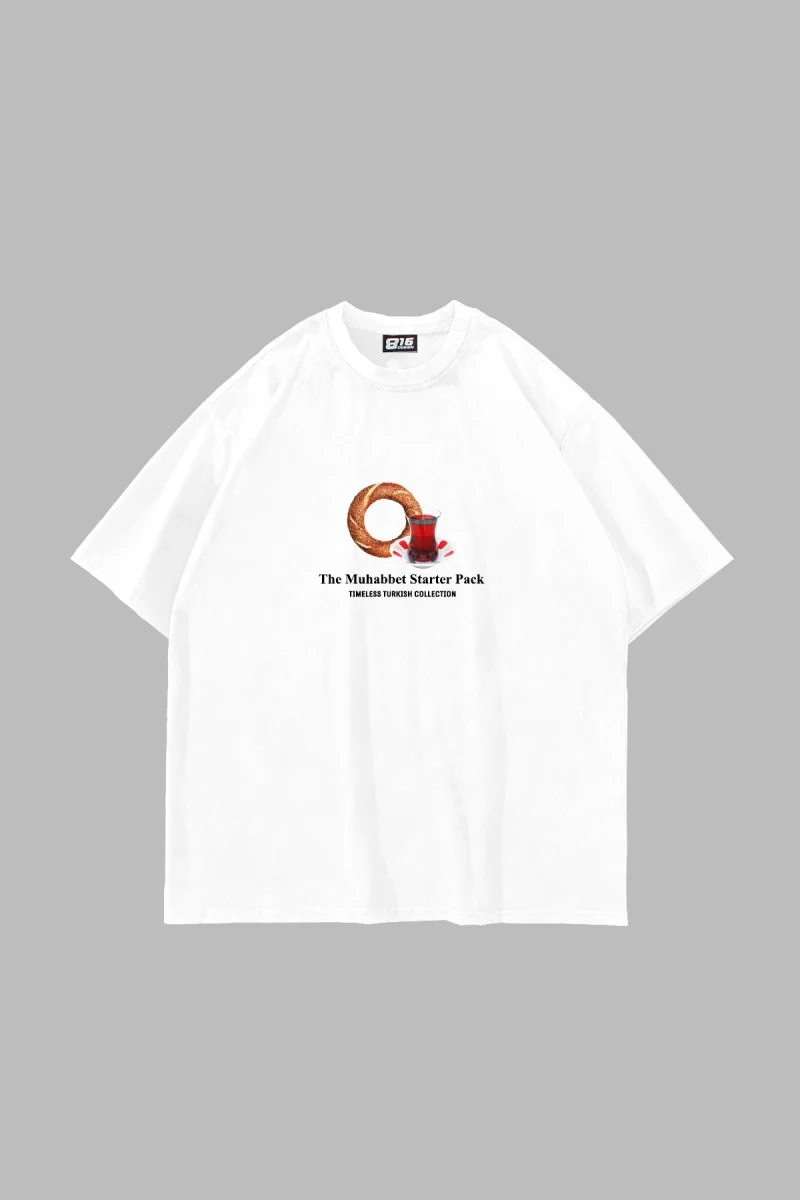 The Muhabbet Baskılı Oversize Unisex Beyaz Tshirt