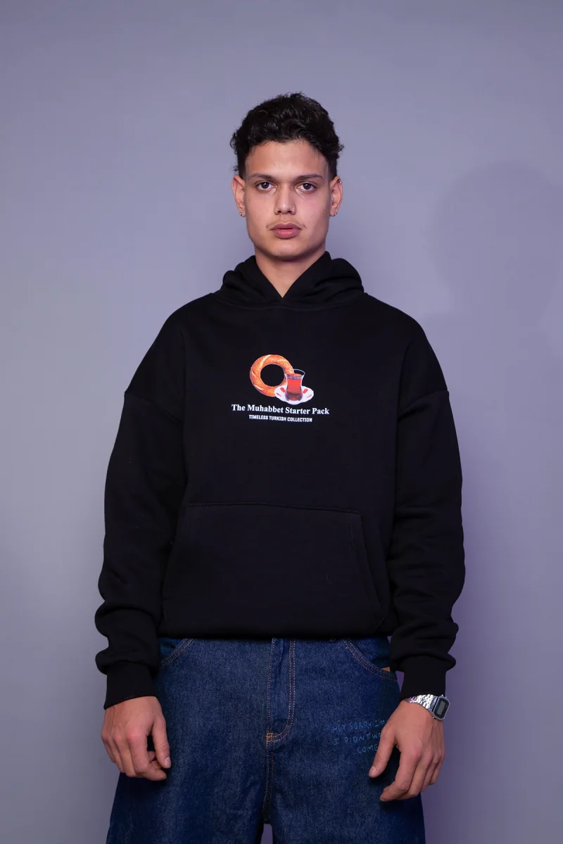The Muhabbet Baskılı Oversize Unisex Siyah Hoodie