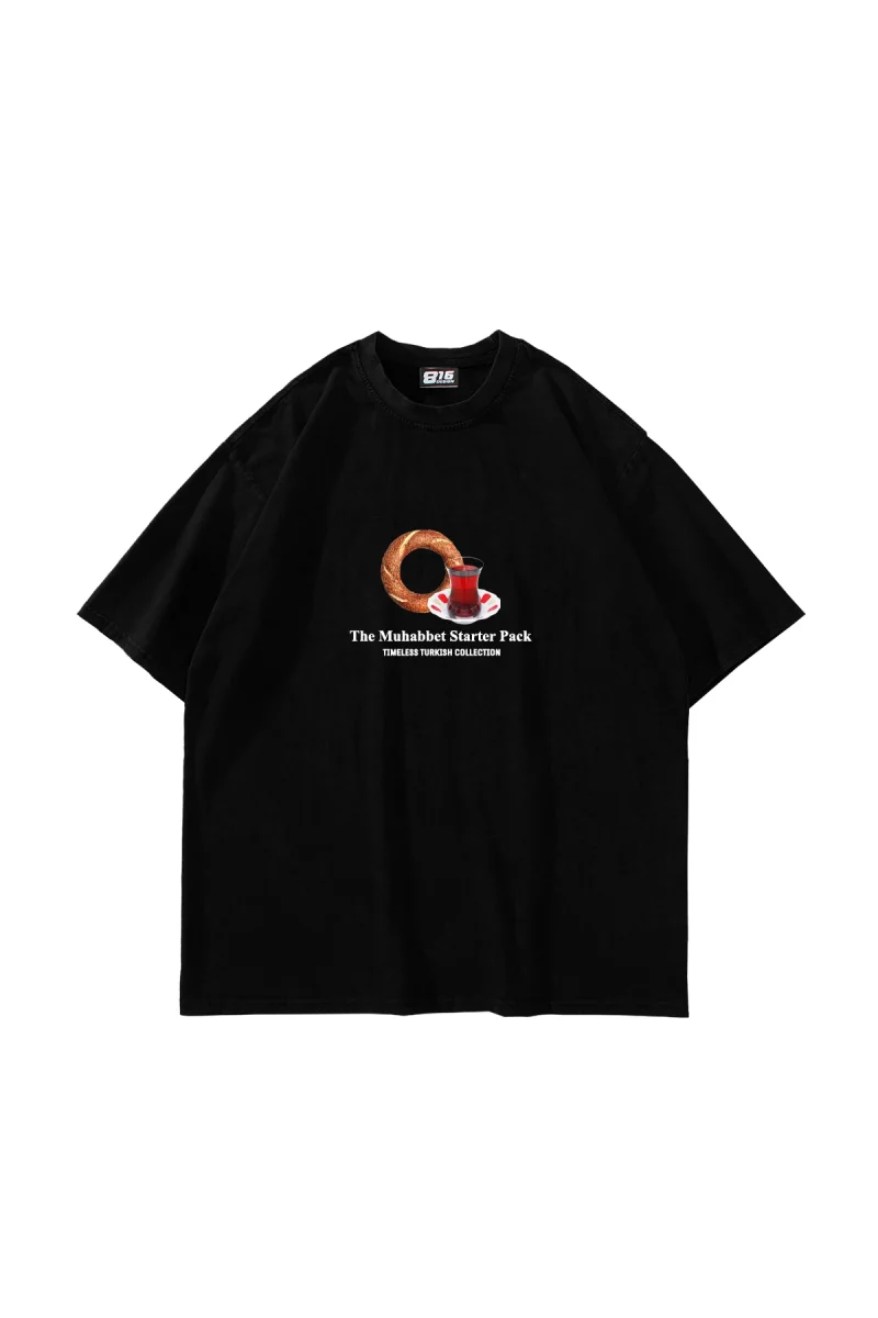 The Muhabbet Baskılı Oversize Unisex Siyah Tshirt