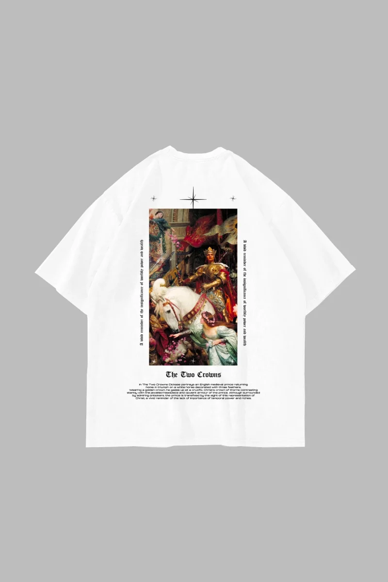 The Two Crowns Baskılı Oversize Unisex Beyaz Tshirt