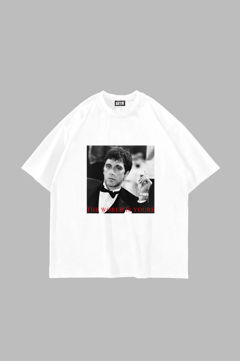 The World Is Yours Baskılı Oversize Unisex Beyaz Tshirt