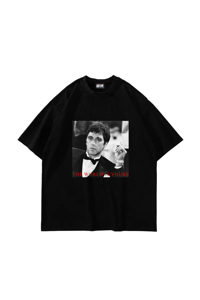 The World Is Yours Baskılı Oversize Unisex Siyah Tshirt