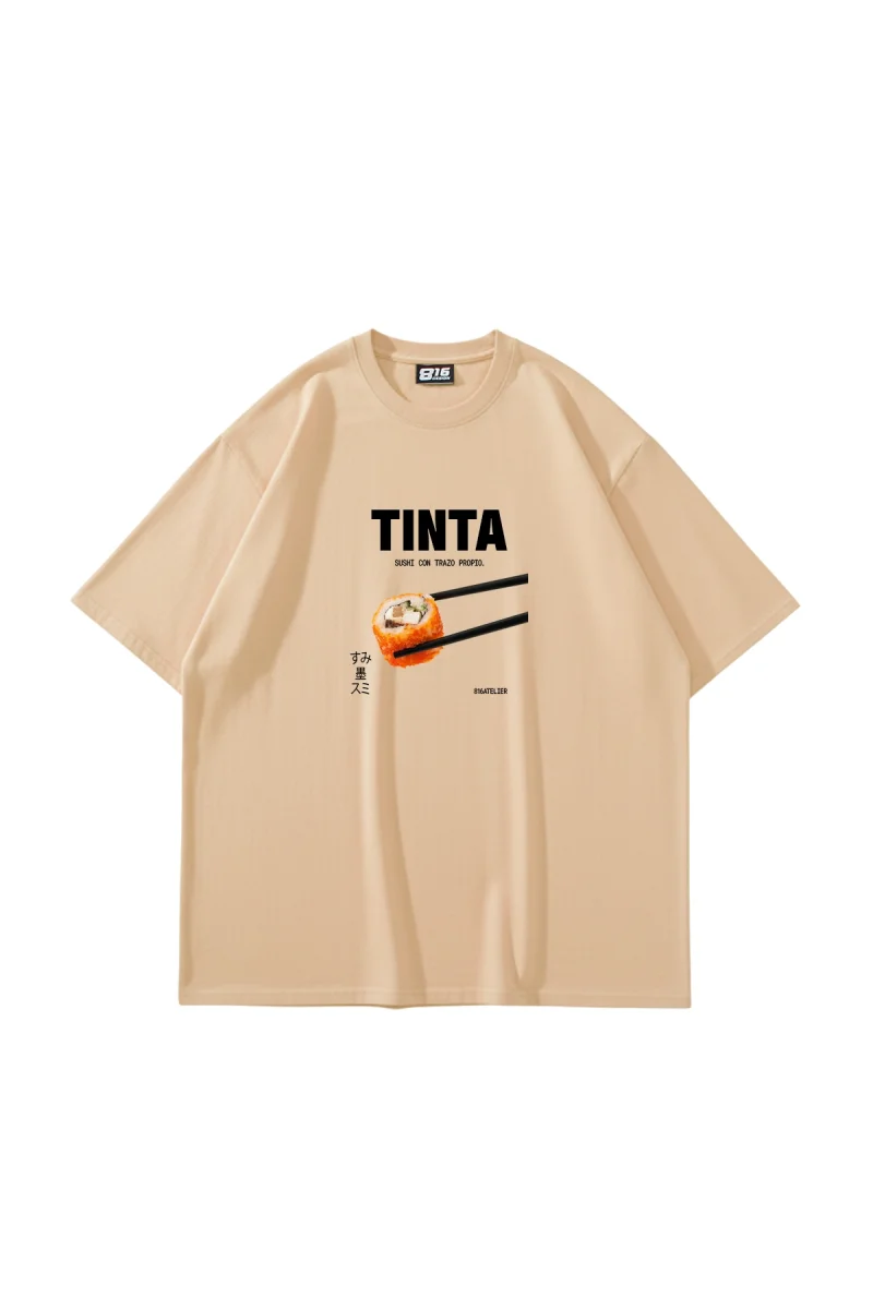 Tinta Suşi Baskılı Bej Oversize Tshirt
