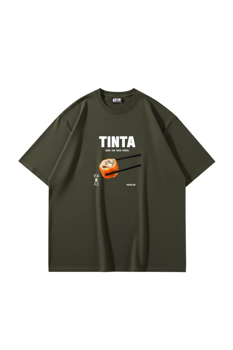 Tinta Suşi Baskılı Haki Oversize Tshirt