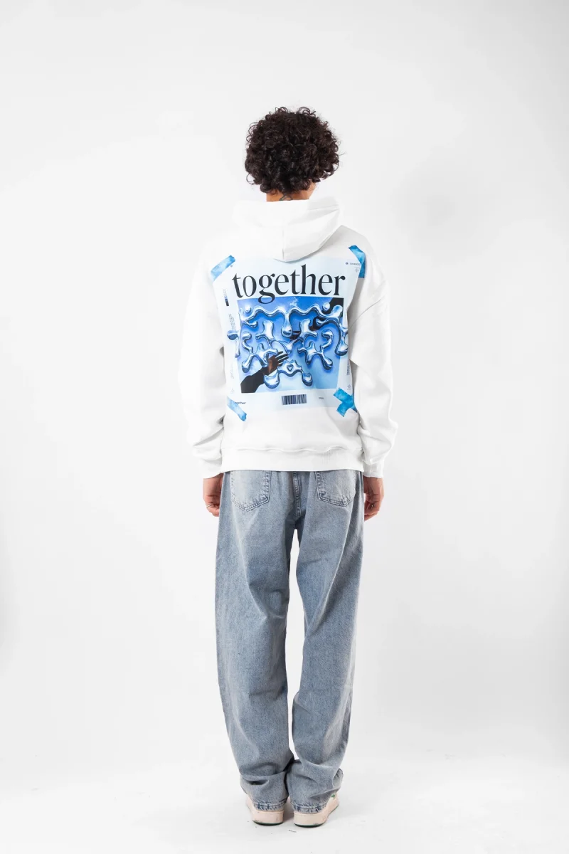Together Baskılı Oversize Unisex Beyaz Hoodie