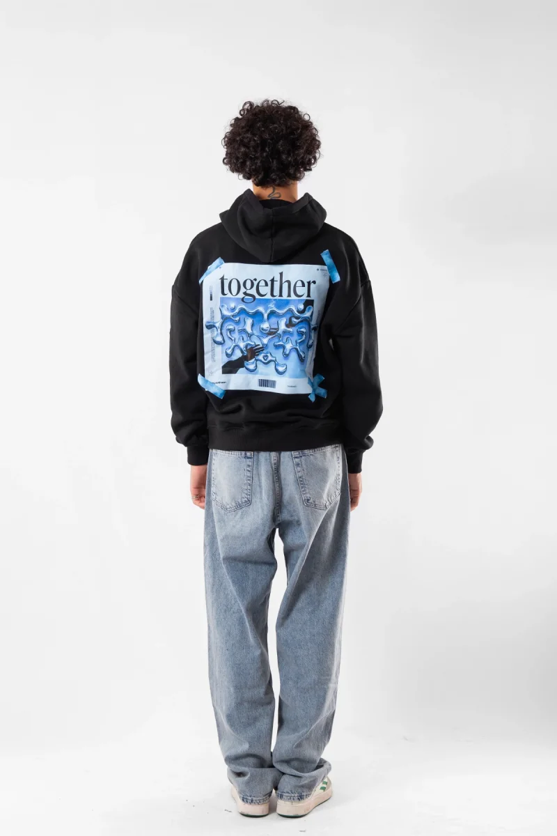 Together Baskılı Oversize Unisex Siyah Hoodie