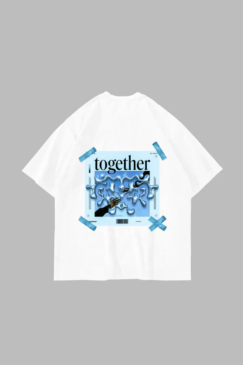 Together Sırt Baskılı Oversize Unisex Beyaz Tshirt