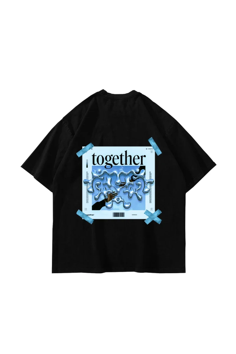 Together Sırt Baskılı Oversize Unisex Siyah Tshirt