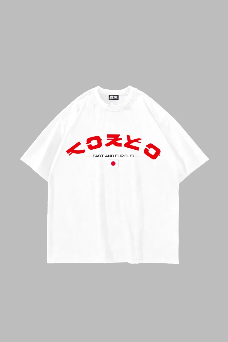 Tokyo Fast and Furious Baskılı Beyaz Oversize Tshirt