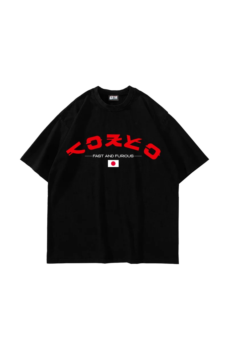 Tokyo Fast and Furious Baskılı Siyah Oversize Tshirt