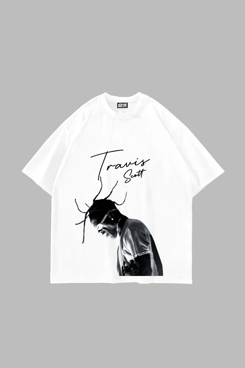 Travis Scott Baskılı Oversize Unisex Beyaz Tshirt