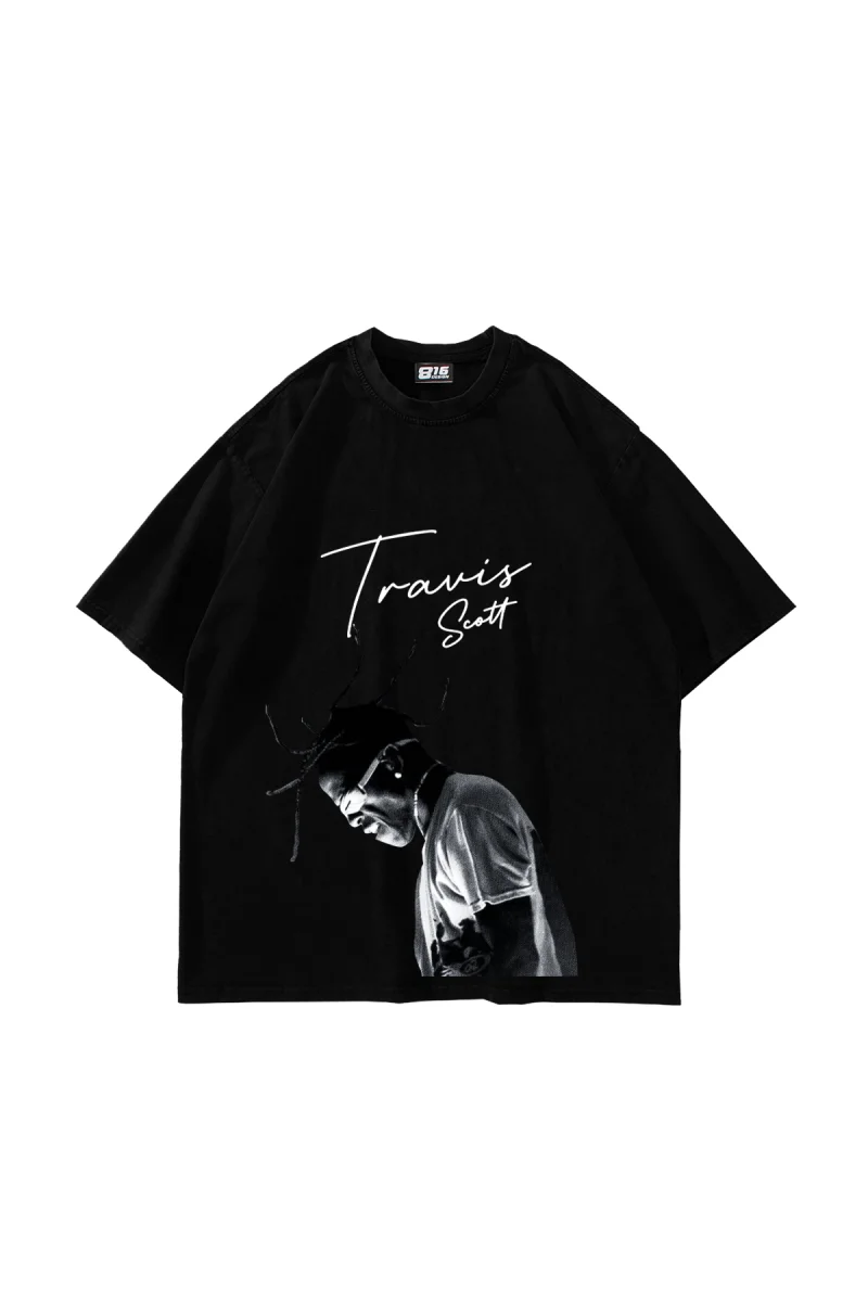 Travis Scott Baskılı Oversize Unisex Siyah Tshirt