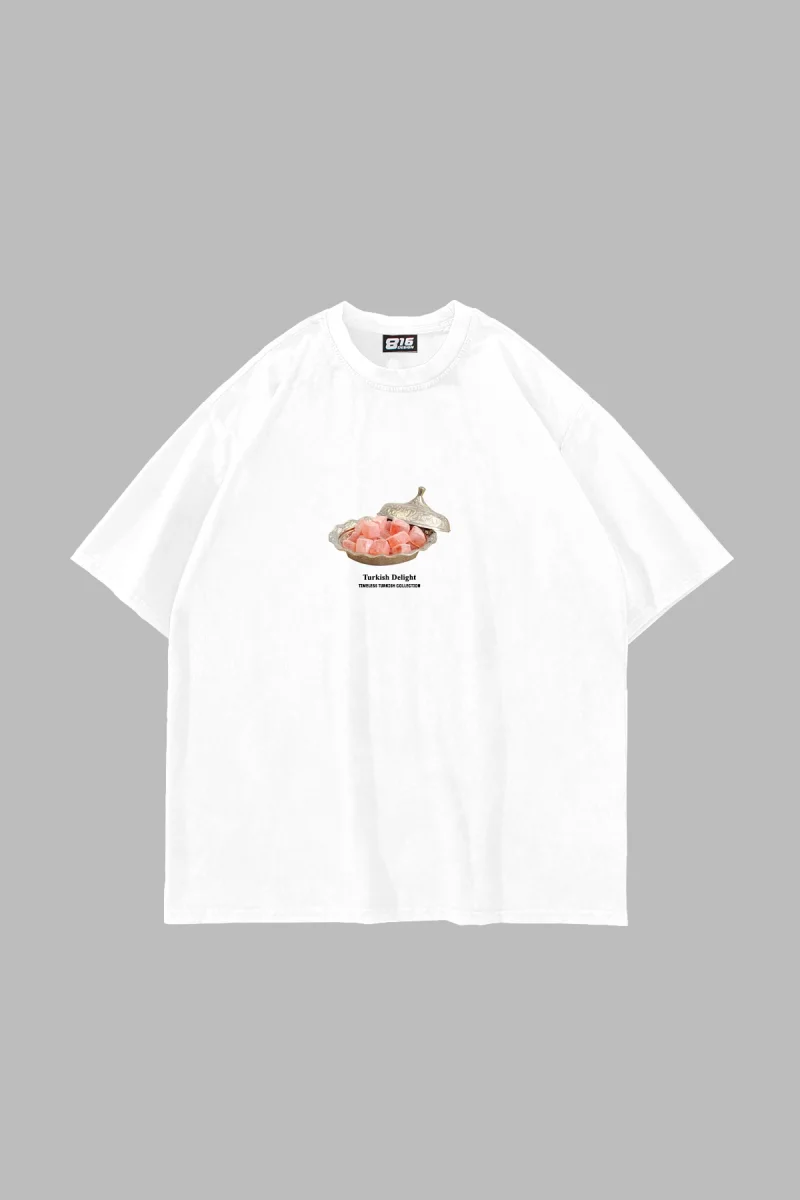Turkish Delight Baskılı Oversize Unisex Beyaz Tshirt