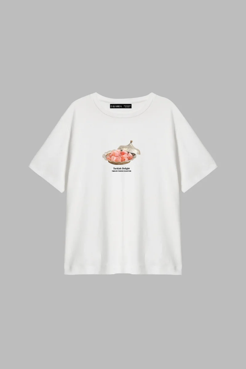 Turkish Delight Baskılı Relaxed Fit Beyaz Kadın Tshirt