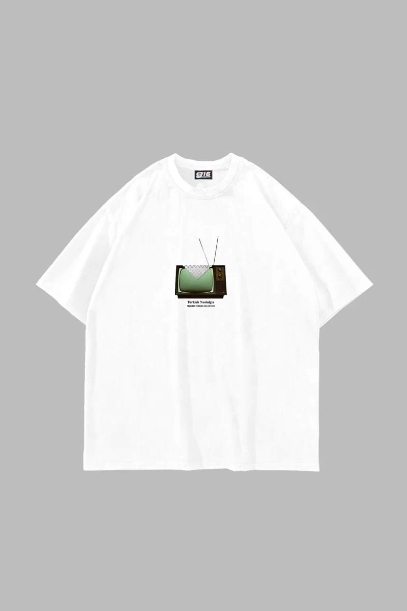 Turkish Nostalgia Baskılı Oversize Unisex Beyaz Tshirt