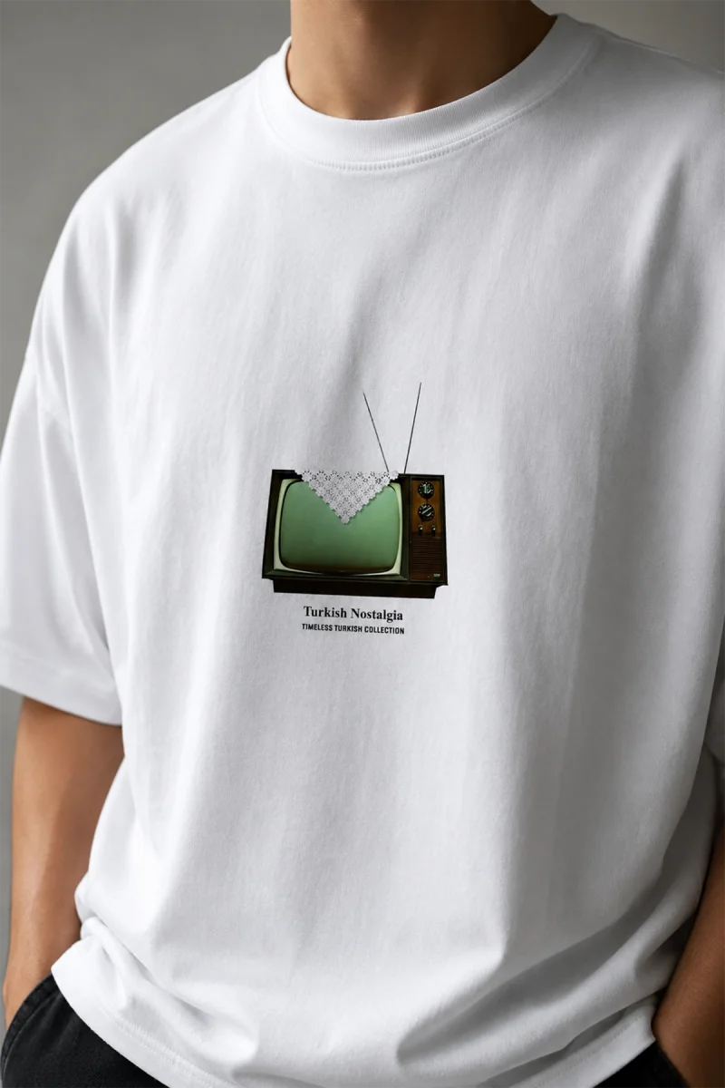 Turkish Nostalgia Baskılı Oversize Unisex Beyaz Tshirt