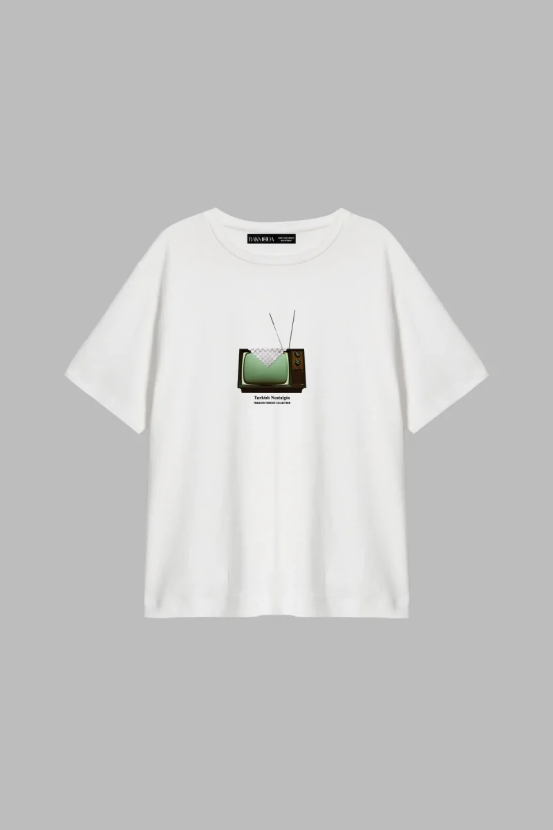 Turkish Nostalgia Baskılı Relaxed Fit Beyaz Kadın Tshirt