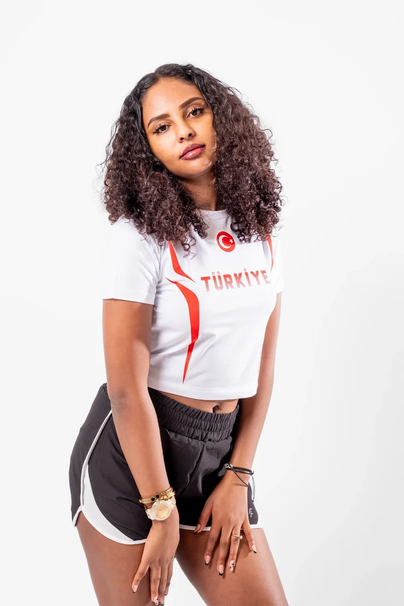 Türkiye Baskılı Beyaz Crop Top