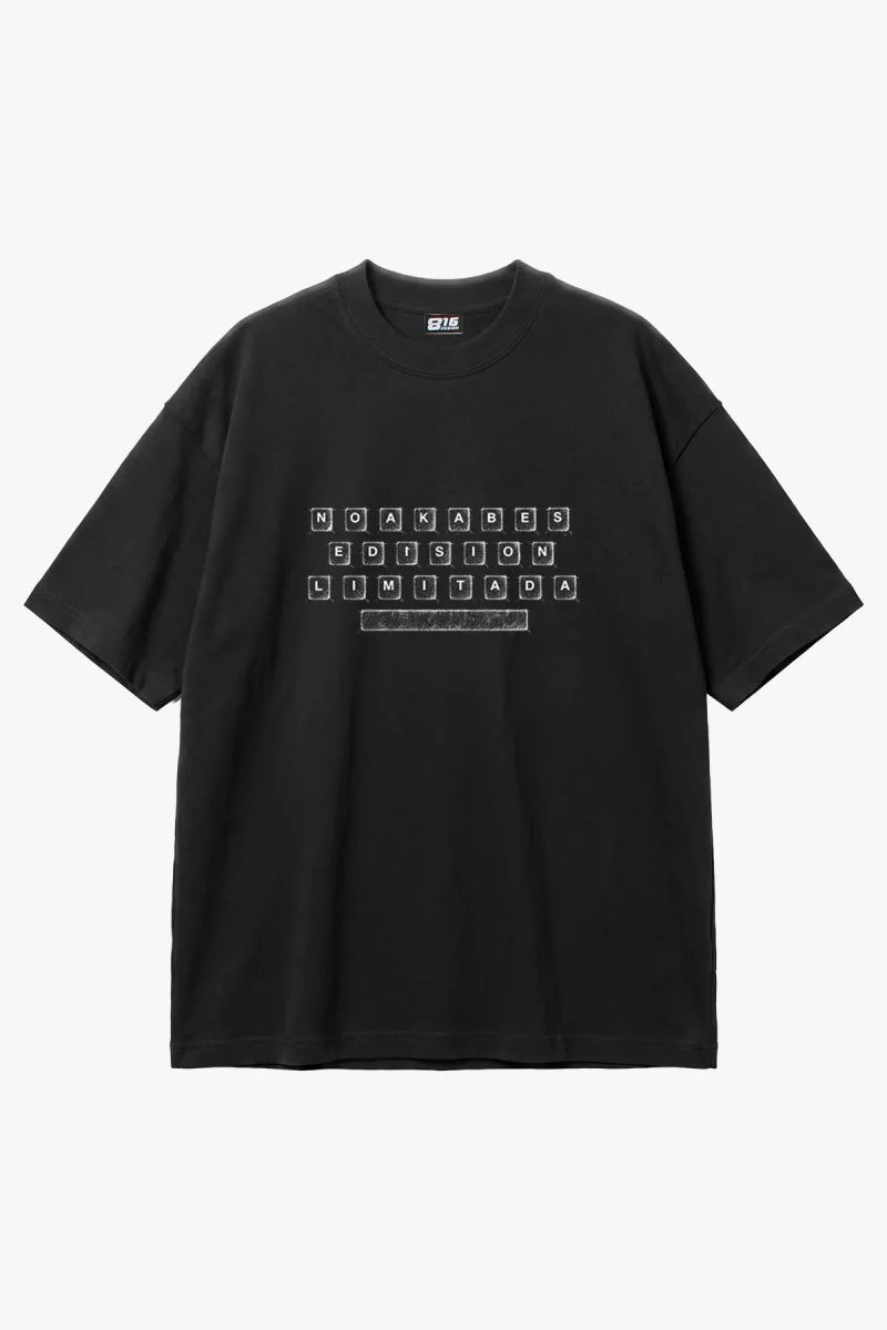 Typewriter Keys Baskılı Siyah Oversize Unisex Tshirt