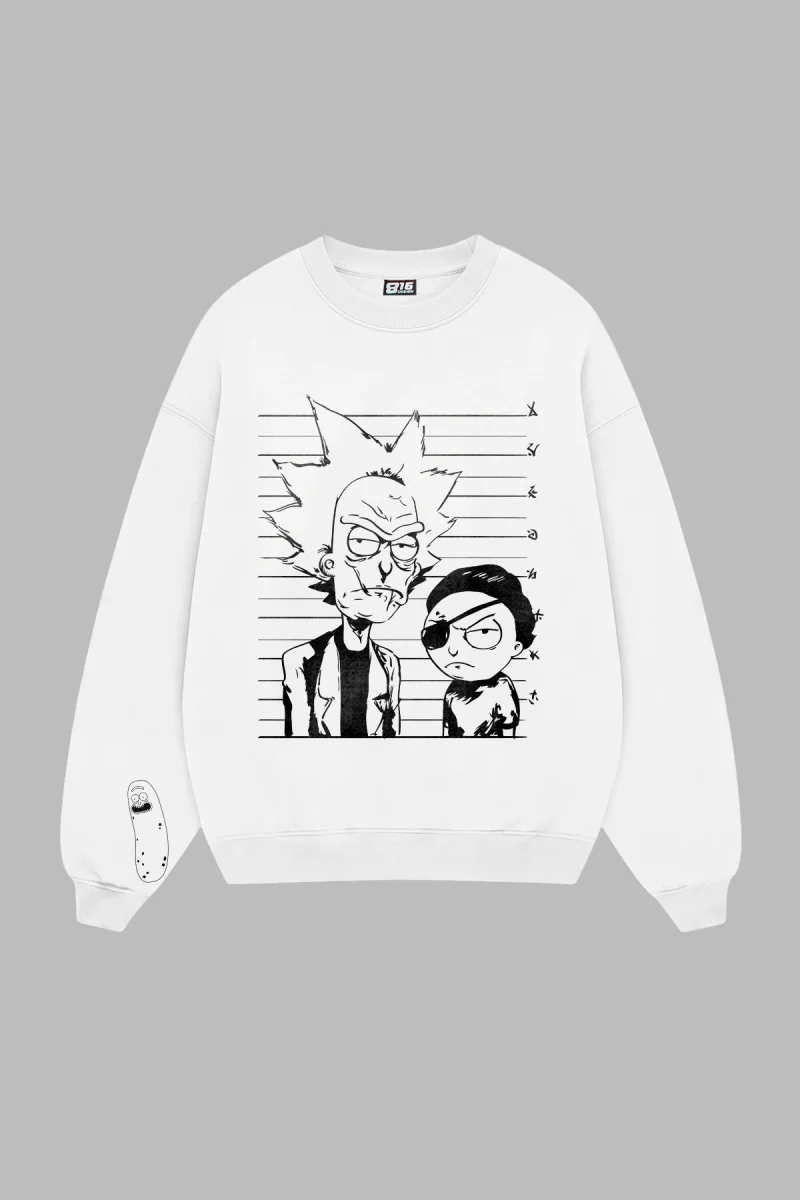 Universe Criminal Baskılı Kapüşonsuz Oversize Beyaz Erkek Sweatshirt