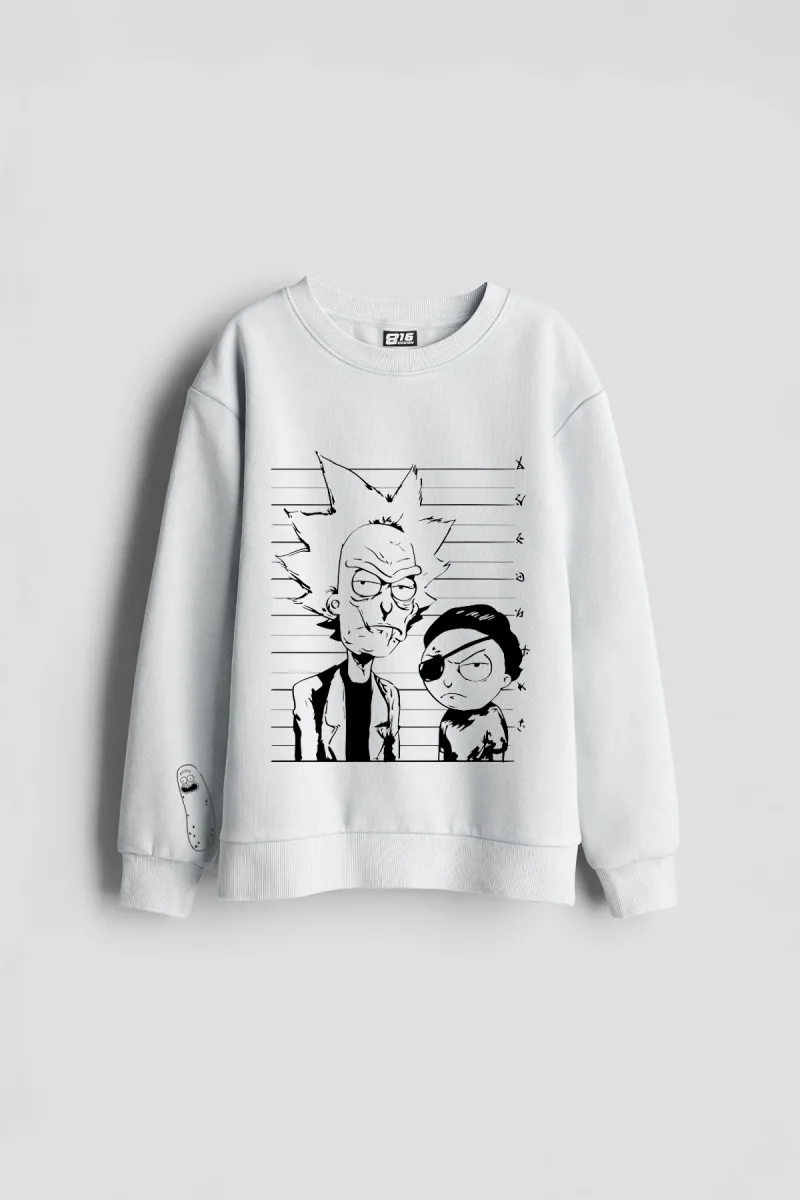 Universe Criminal Baskılı Kapüşonsuz Basic Oversize Unisex Beyaz Sweatshirt