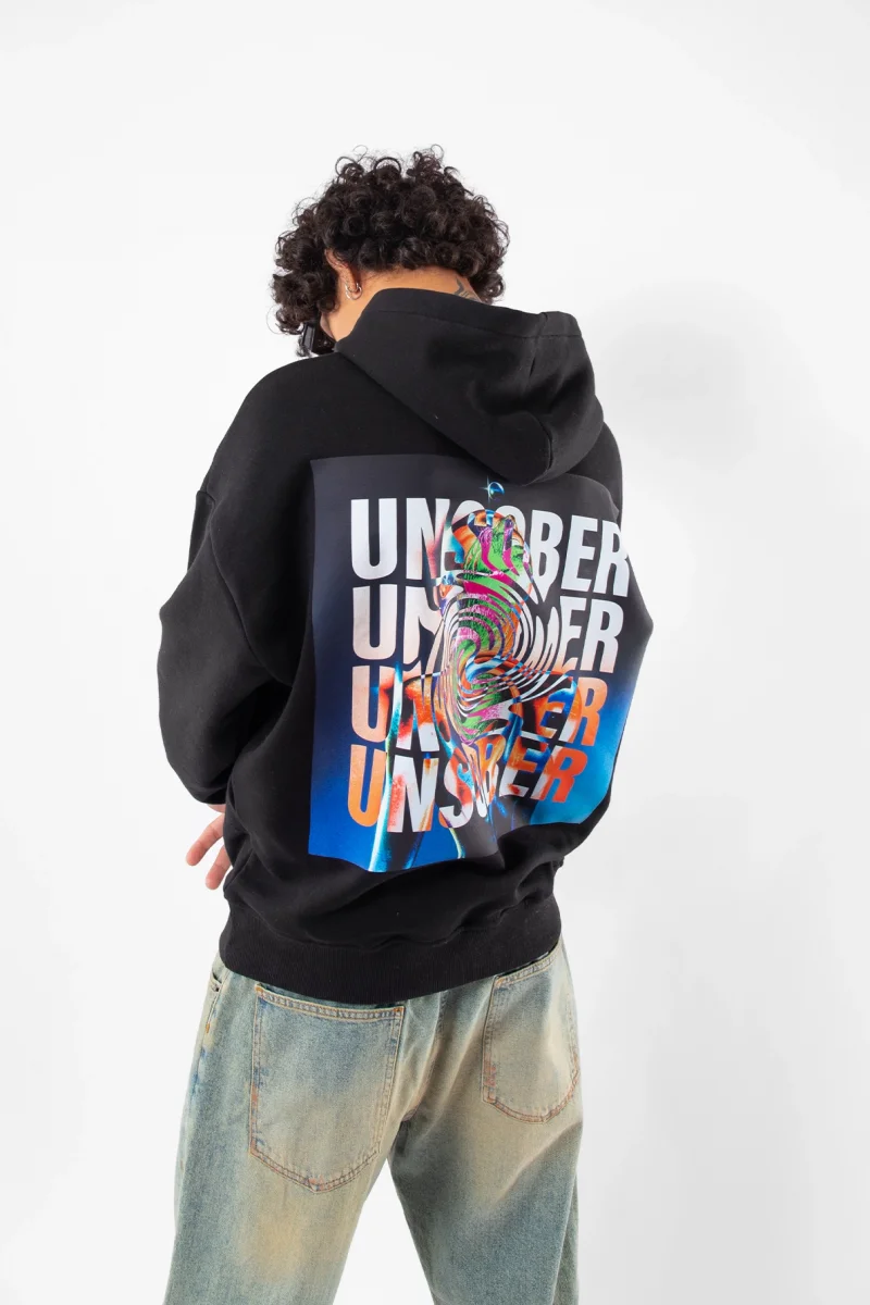 Unsober Baskılı Oversize Unisex Siyah Hoodie