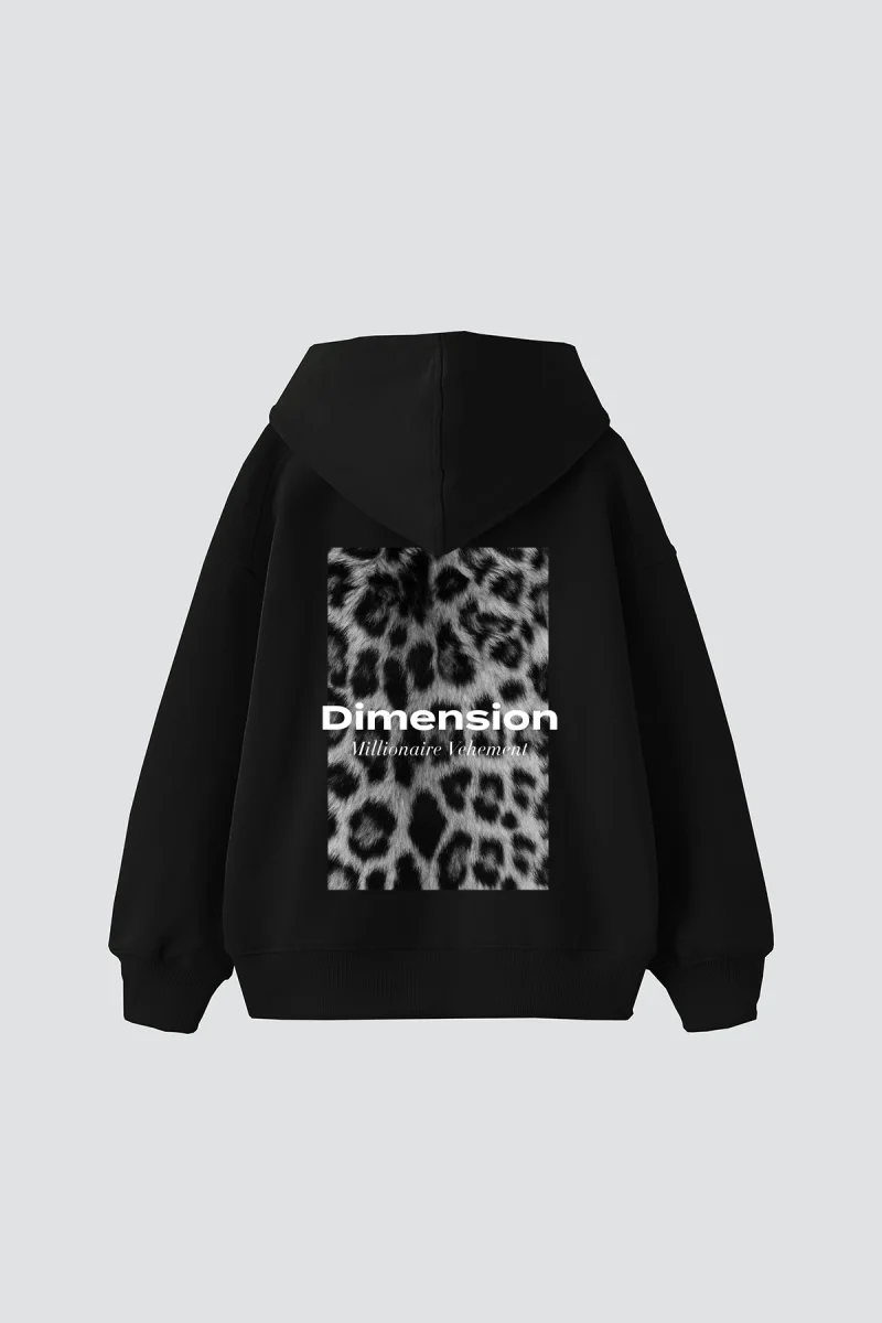 V2 Dimension Baskılı Oversize Unisex Premium Siyah Hoodie