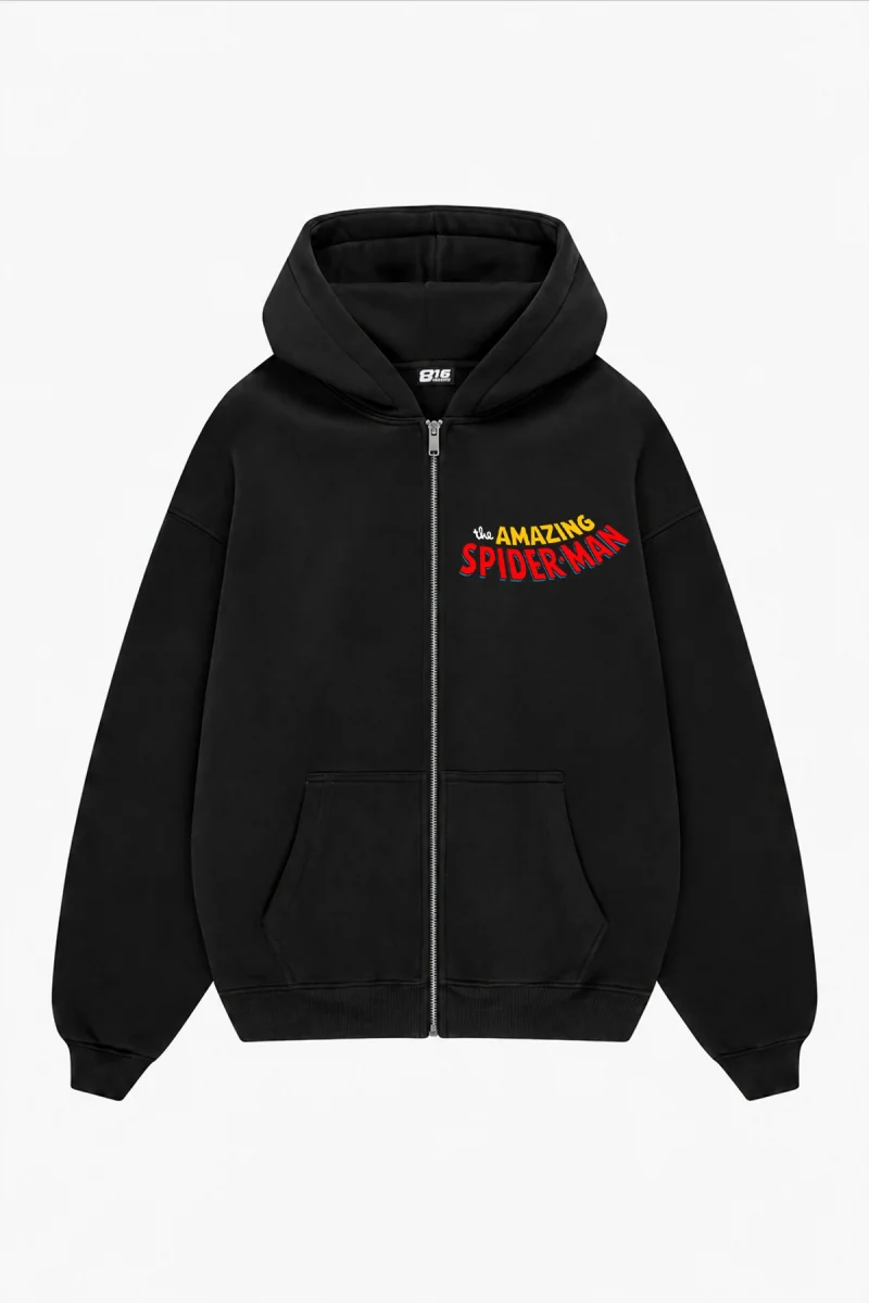 Amazing Baskılı Fermuarlı Zip Kapüşonlu Unisex Siyah Sweatshirt