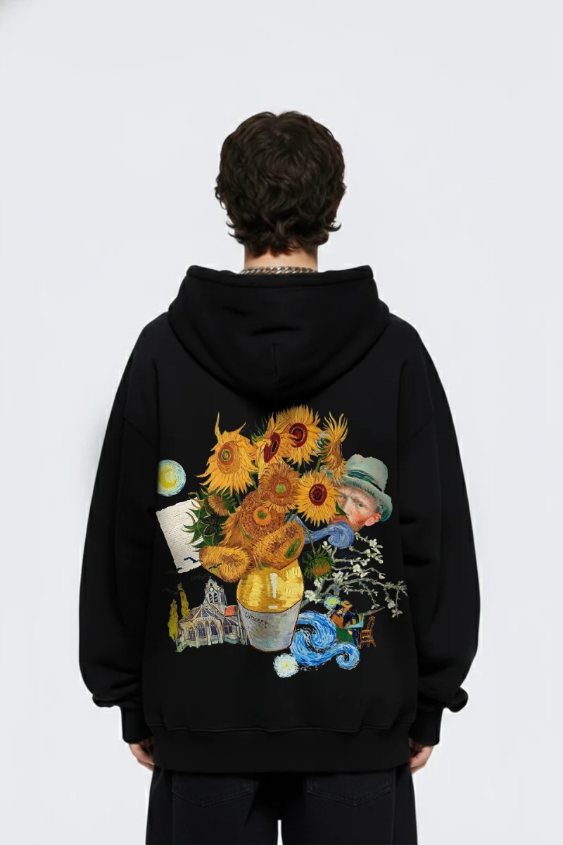 Vincent Dream Baskılı Oversize Unisex Siyah Hoodie