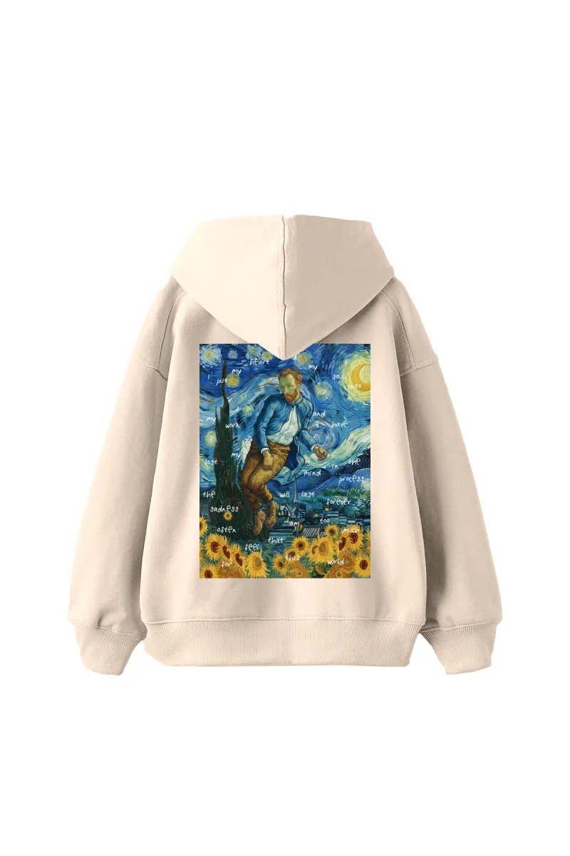 Vincents World Baskılı Oversize Unisex Bej Hoodie