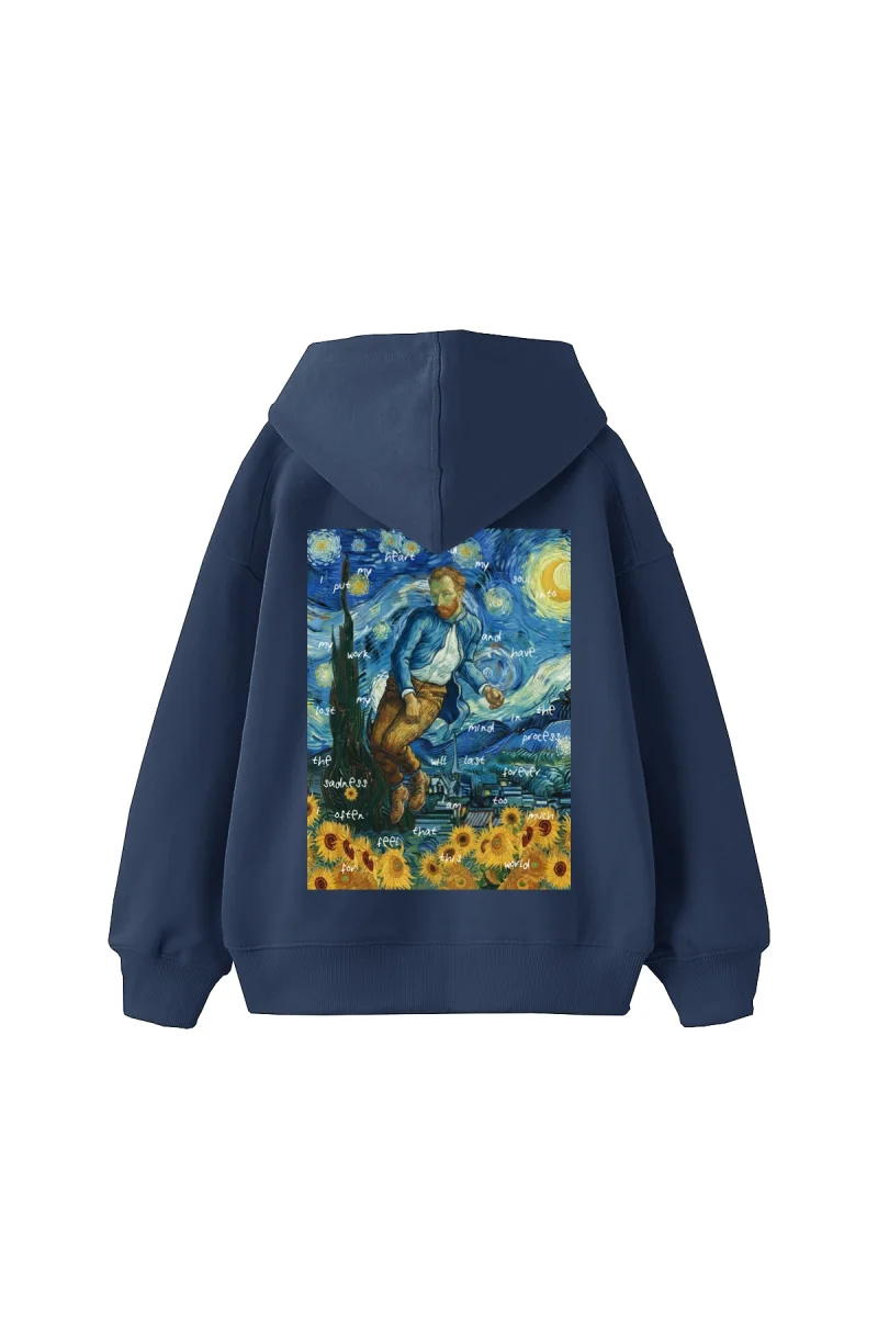 Vincents World Baskılı Oversize Unisex İndigo Hoodie