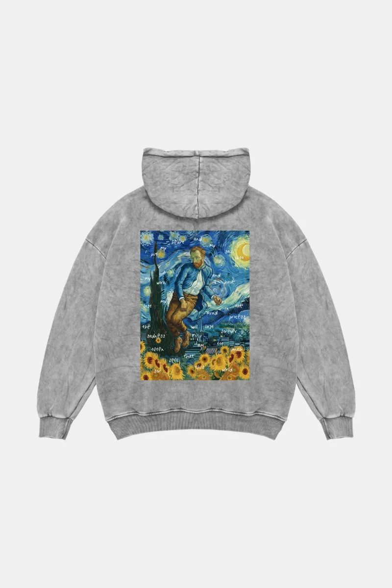 Vincents World Baskılı Oversize Unisex Yıkamalı Beyaz Hoodie