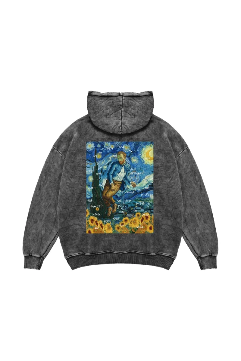 Vincents World Baskılı Oversize Unisex Yıkamalı Siyah Hoodie
