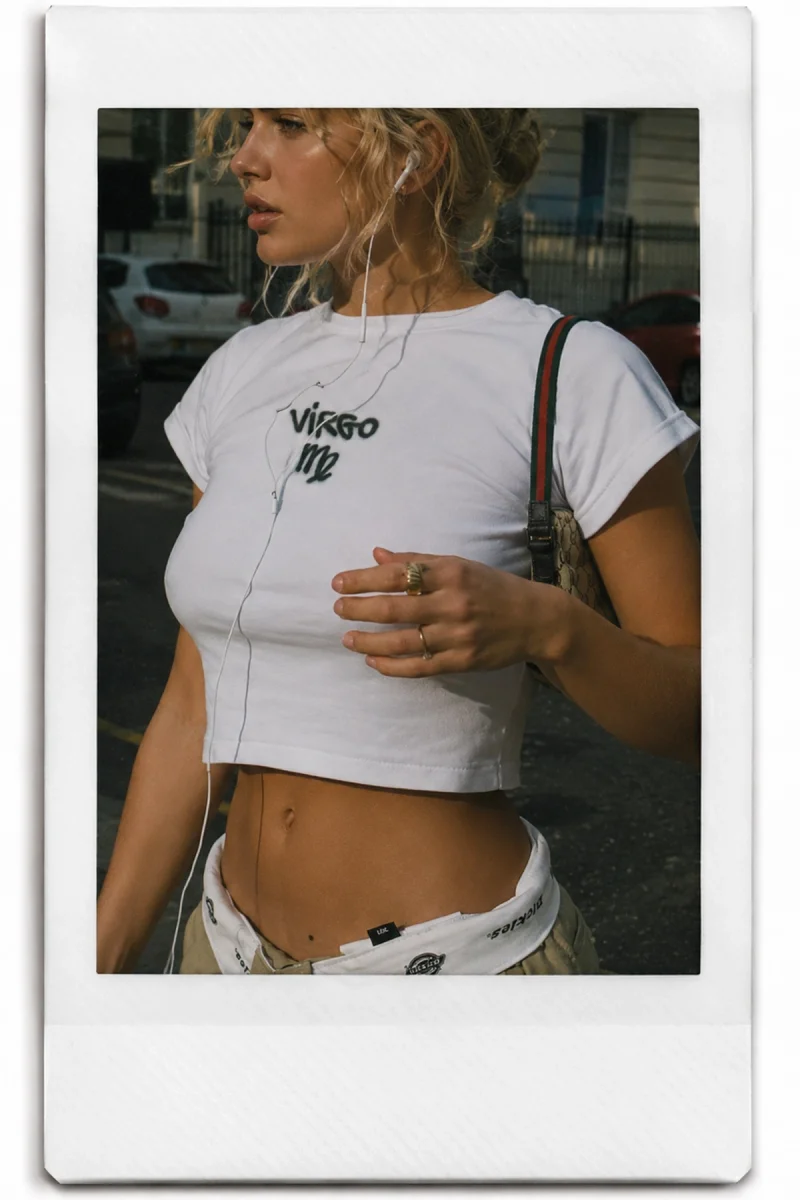Virgo Baskılı Beyaz Crop Top