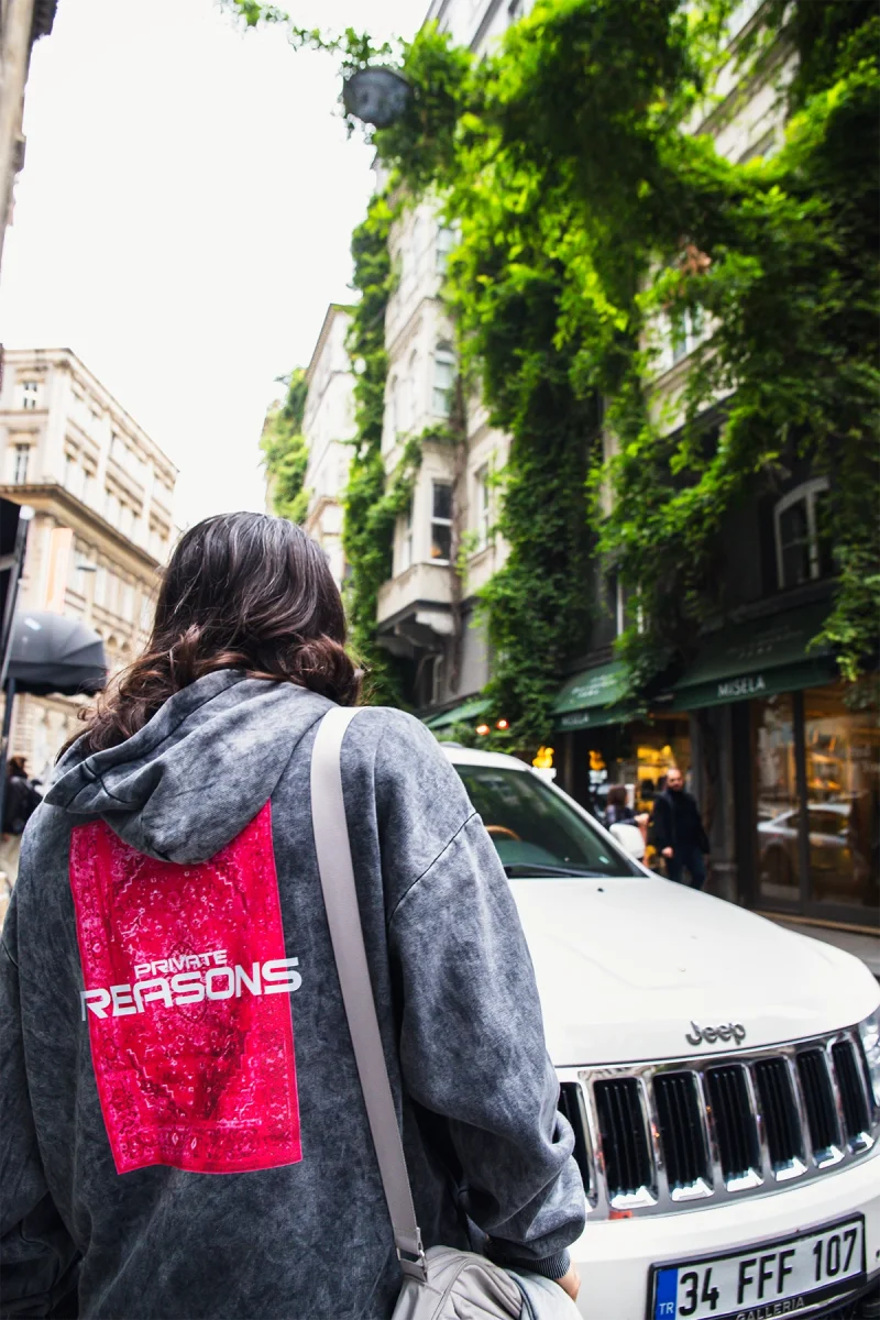 Vırtual Tracks Baskılı Oversize Unisex Premium Yıkamalı Siyah Hoodie