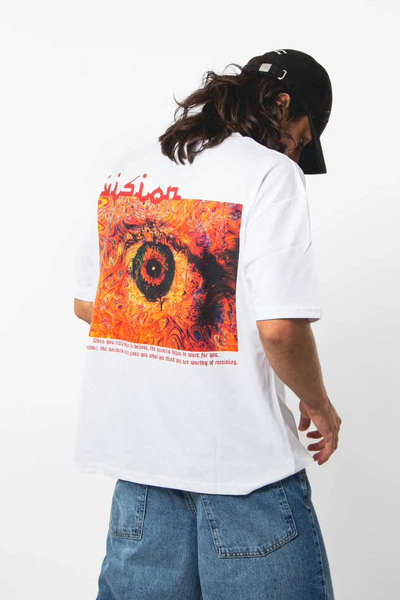 Vision Baskılı Oversize 24/1 Premium Beyaz Tshirt