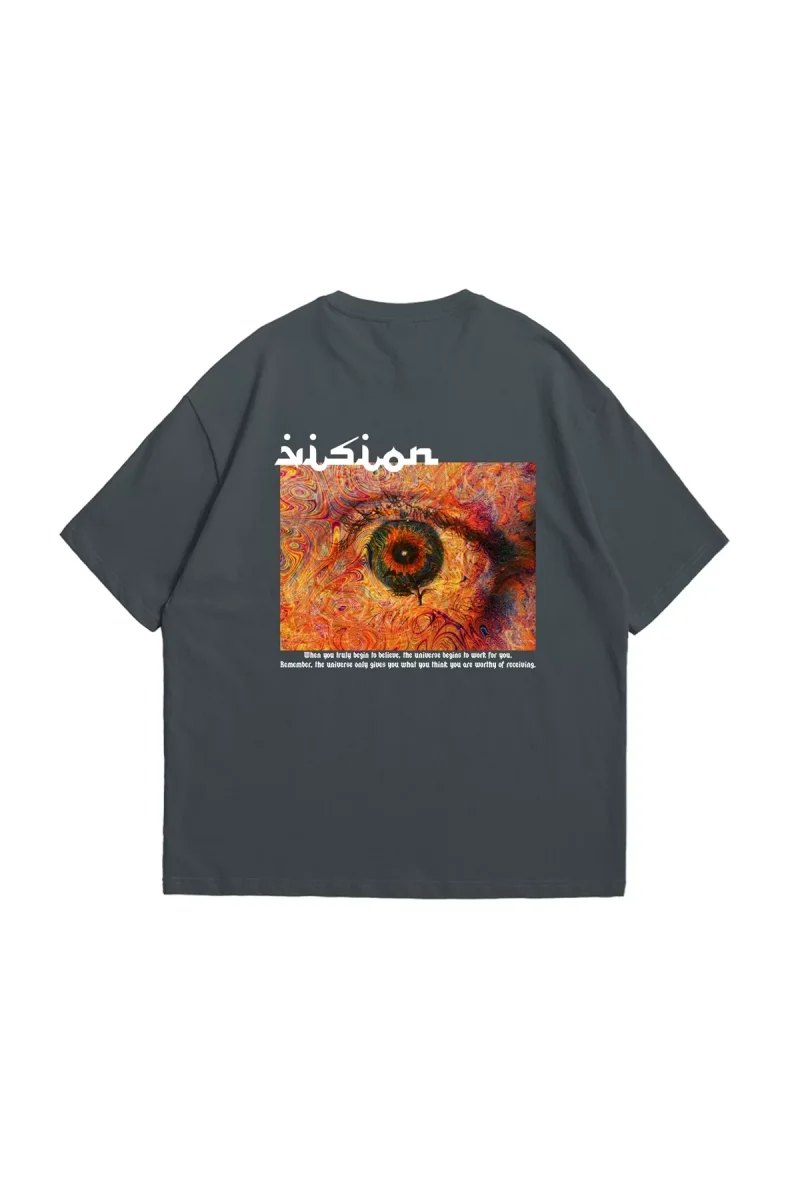 Vision Baskılı Oversize 24/1 Premium Füme Tshirt