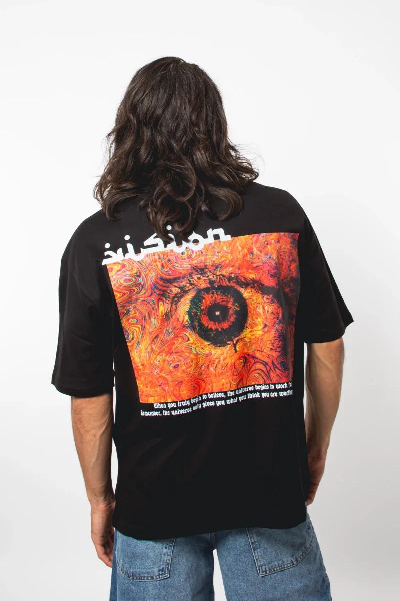 Vision Baskılı Oversize 24/1 Premium Siyah Tshirt