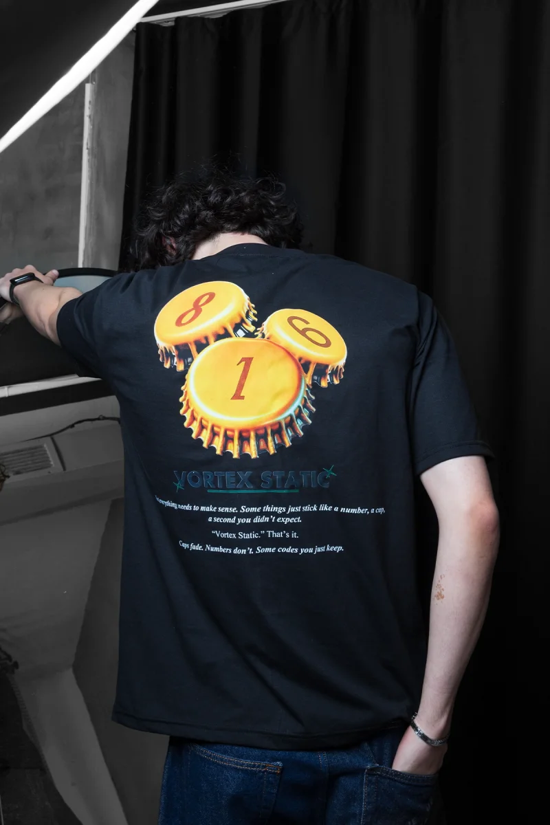 Vortex Static Baskılı Oversize Unisex Siyah Tshirt