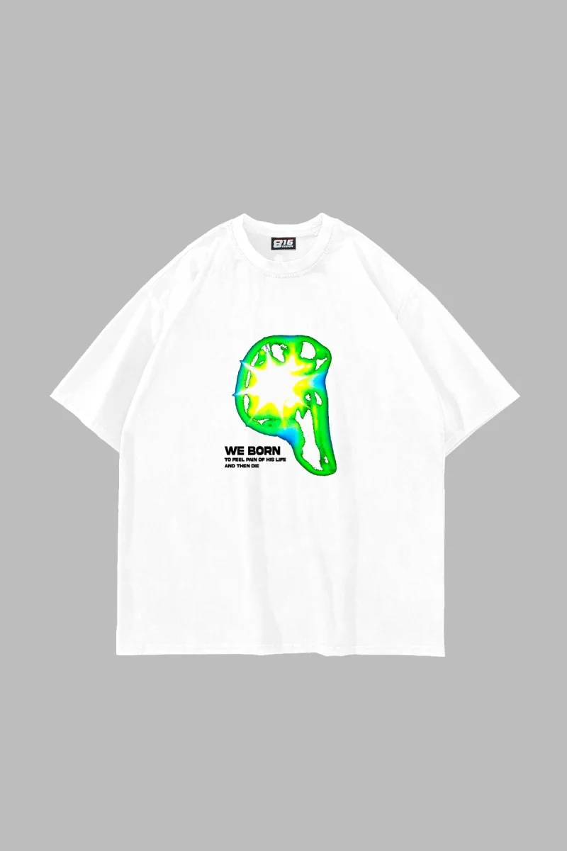 WE BORN Baskılı Beyaz Oversize Unisex Tshirt