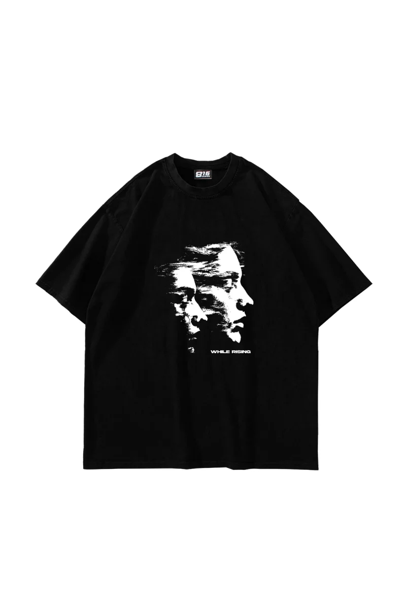 Whıle Rısıng Baskılı Oversize Unisex Siyah Tshirt